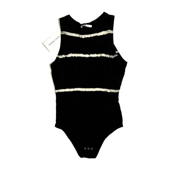 NEW NINETY PERCENT striped tie dye open back short sleeve bodysuit in black - Picture 2 of 3